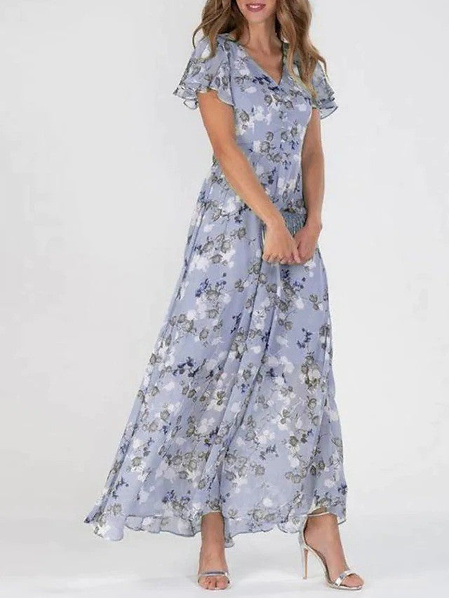 Robe Maxi Chiffon Floral Femme Chic und Stil