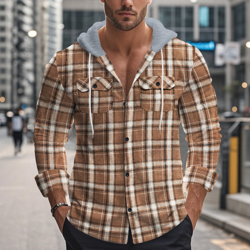 Chemise de loisirs à carreaux pour hommes avec col à capuche amovible Chic und Stil