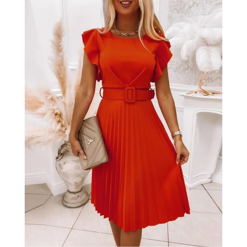 Robe midi plissée pour femmes avec manches à volants Chic und Stil