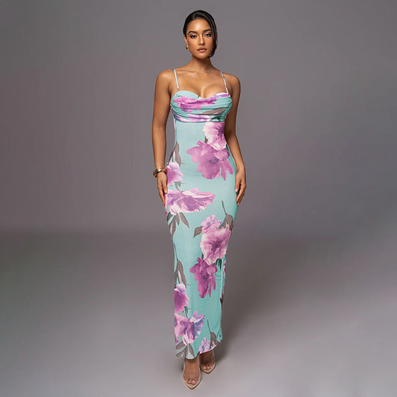 Robe maxi à motifs floraux avec volant pour dames Chic und Stil