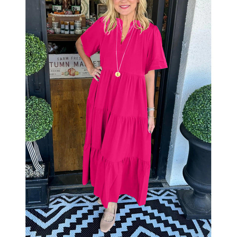 Robe maxi à manches longues pour femme avec décolleté en V et détail volant Chic und Stil