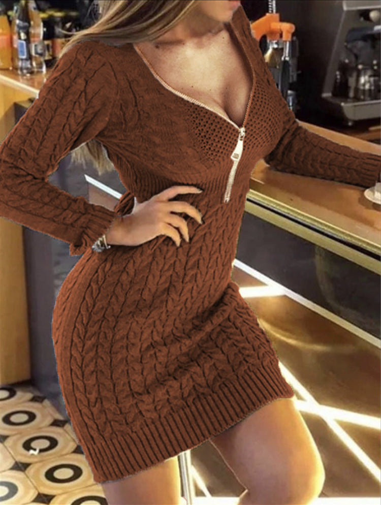 Robe en tricot pour femmes avec un design de fermeture éclair de haute qualité et un motif en losange texturé Chic und Stil
