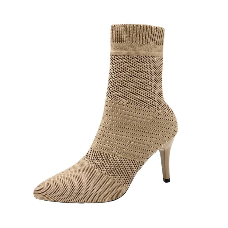 Bottines pour femmes avec dessus en tricot élastique et talon élégant Chic und Stil