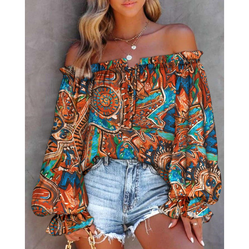 Blouse bohème off-shoulder pour femmes avec des manches fluides Chic und Stil
