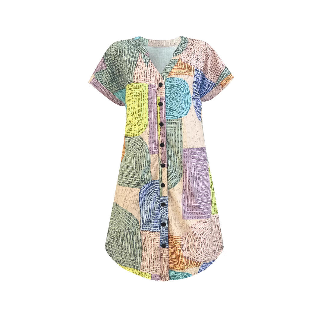 Robe midi à imprimé abstrait Chic und Stil à boutons pour dames