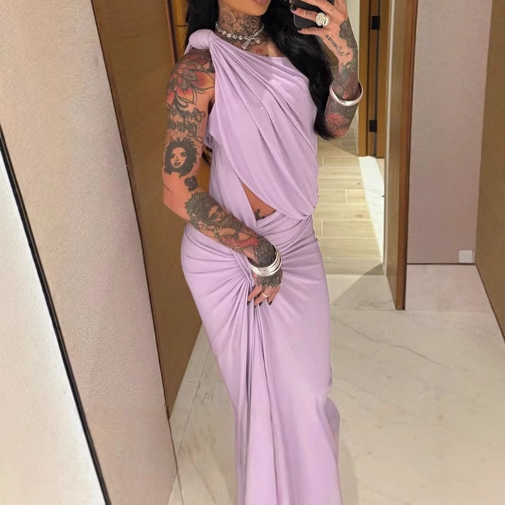 Dames élégant robe portefeuille avec coupe asymétrique et détails volants Chic und Stil