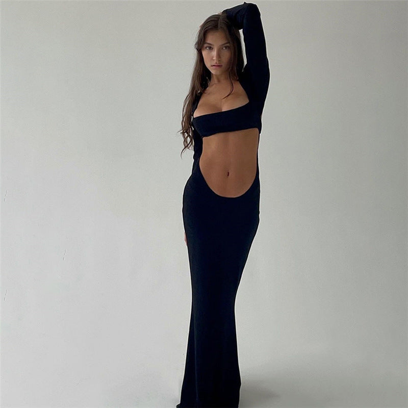 Robe maxi à découpe pour femmes avec manches longues et coupe ajustée Chic und Stil