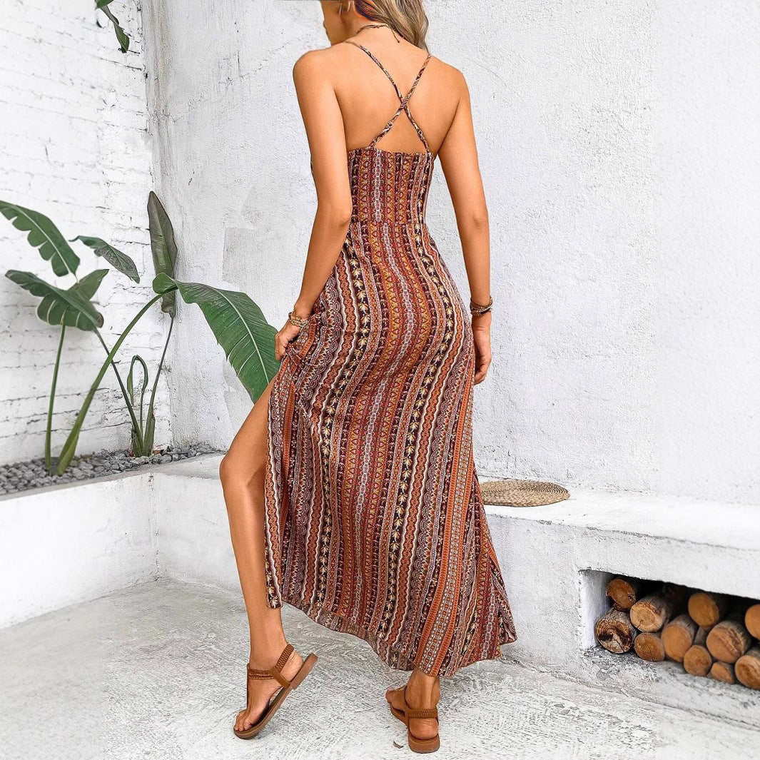 Robe maxi bohémienne à bretelles pour femmes Chic und Stil