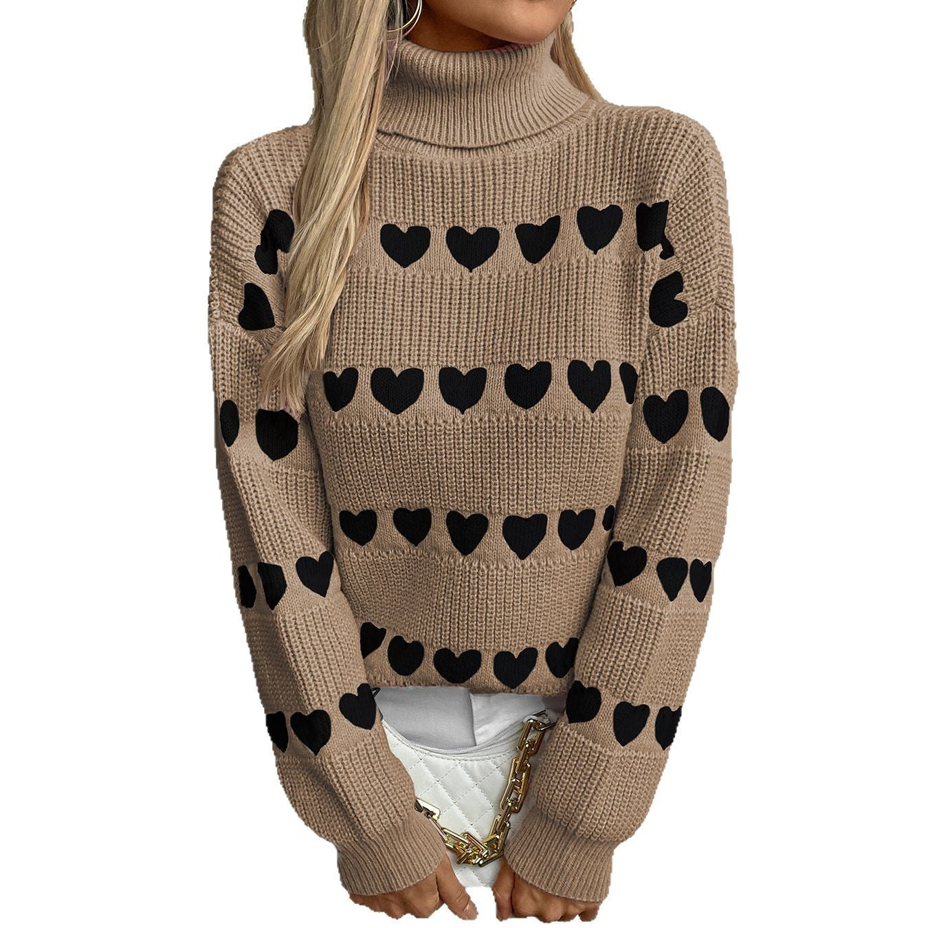 Pull en tricot pour femmes avec motif en forme de cœur et col haut Chic und Stil