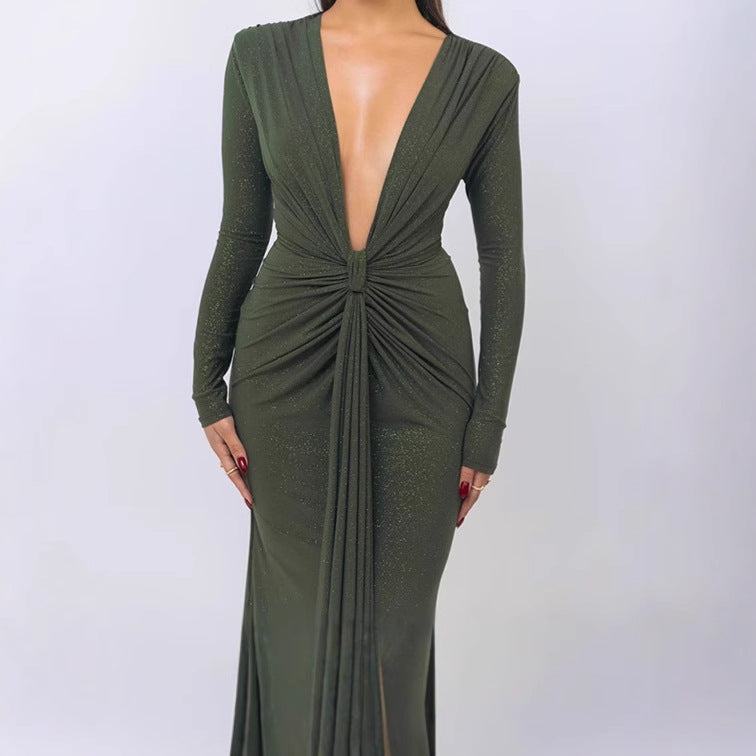 Dames Élégant Robe Portefeuille avec Décolleté en V Profond et Design Cintré Chic und Stil