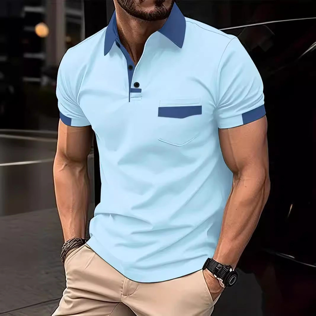 Polo de loisirs à manches courtes pour hommes avec poche contrastante Chic und Stil