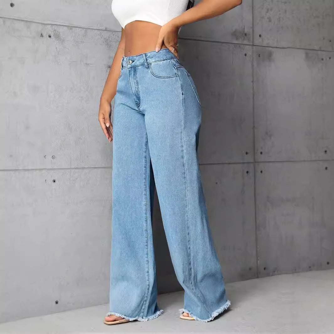 Jean large pour femmes avec ourlet effiloché et coupe élégante Chic und Stil
