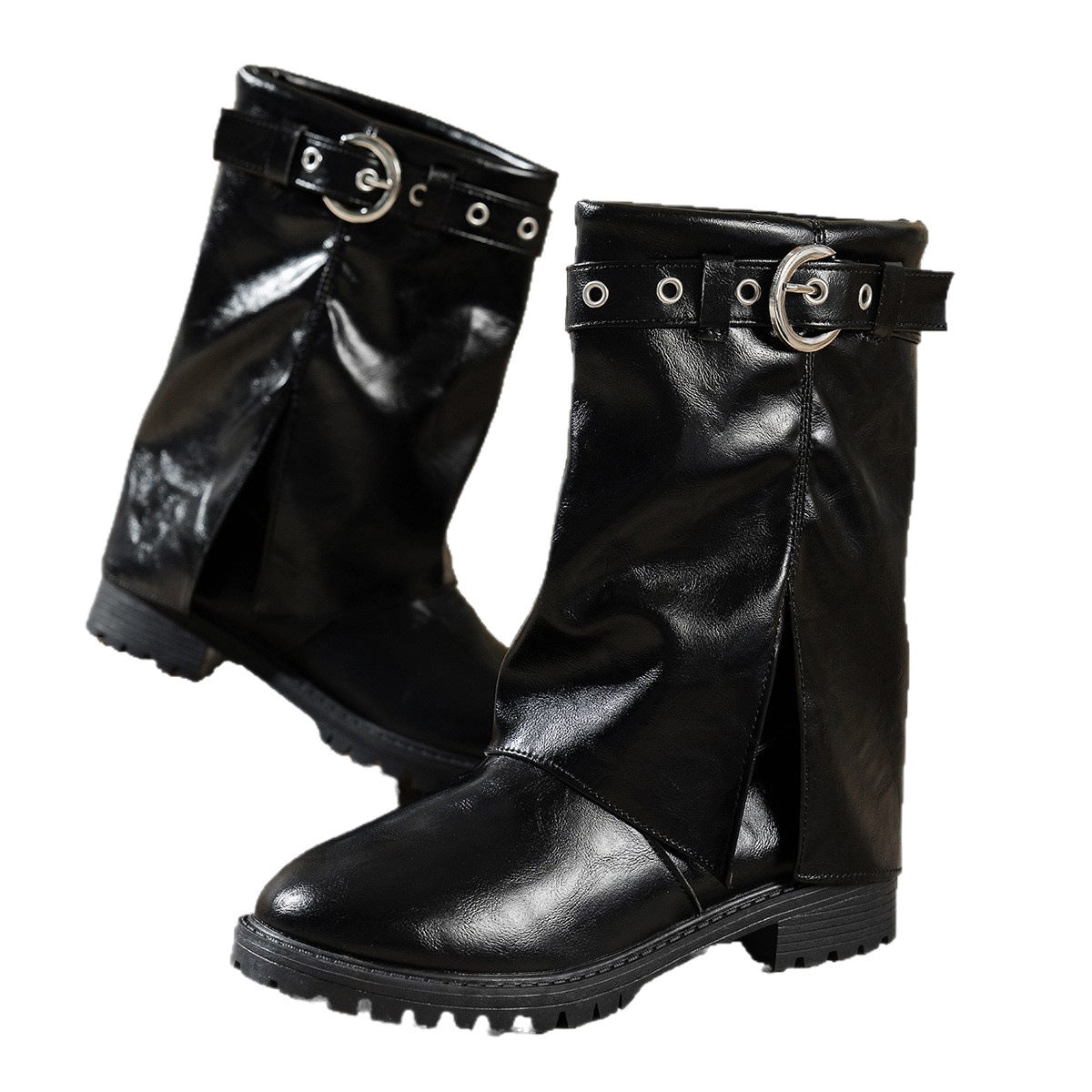 Bottes à la mode pour femmes avec détail de boucle tendance et profil robuste Chic und Stil