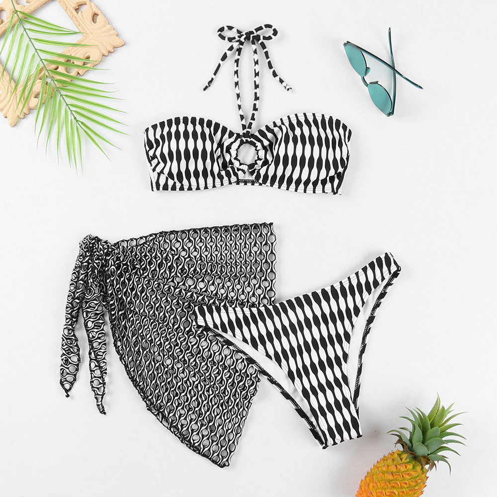 Bikini bandeau pour femmes avec motif de vagues unique et tissu en filet stylé Chic und Stil