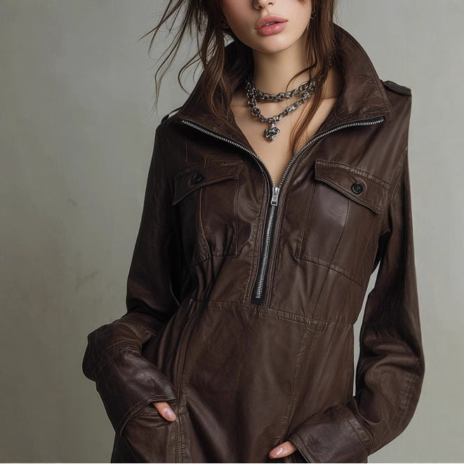 Robe en cuir urbaine pour femmes avec fermeture éclair et poches Chic und Stil
