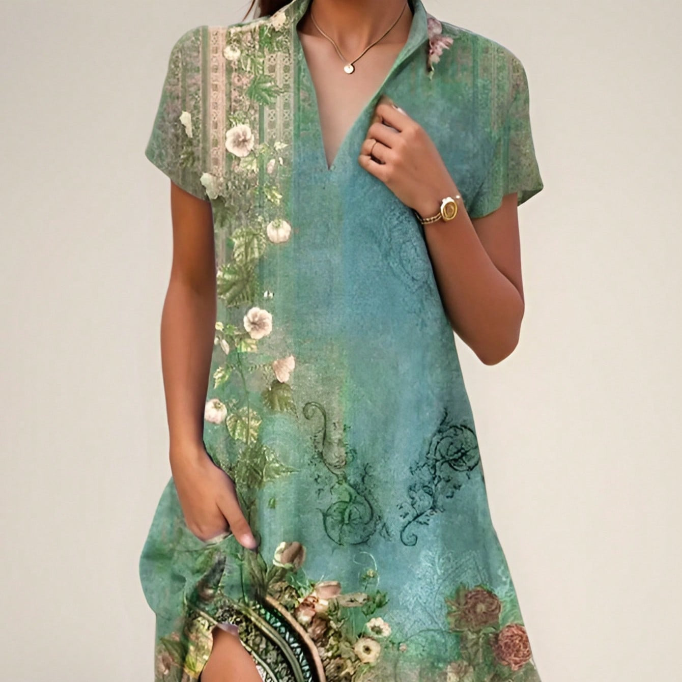 Robe midi à fleurs de style polo pour femmes Chic und Stil