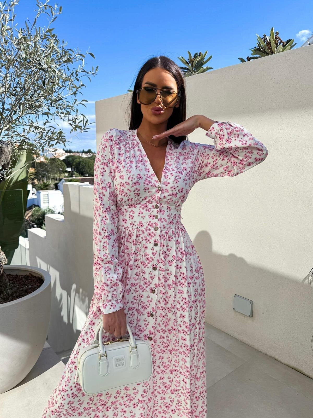 Robe maxi imprimé floral pour femmes avec patte de boutonnage Chic und Stil