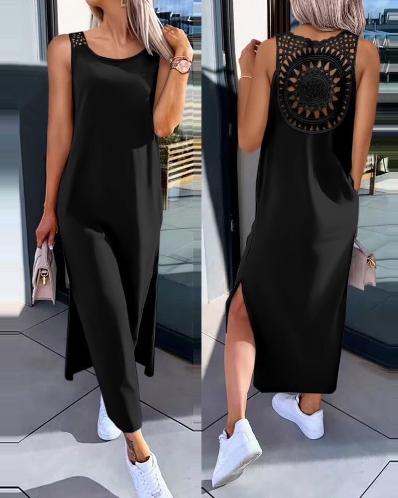 Robe maxi en crochet à dos boho pour femmes Chic und Stil