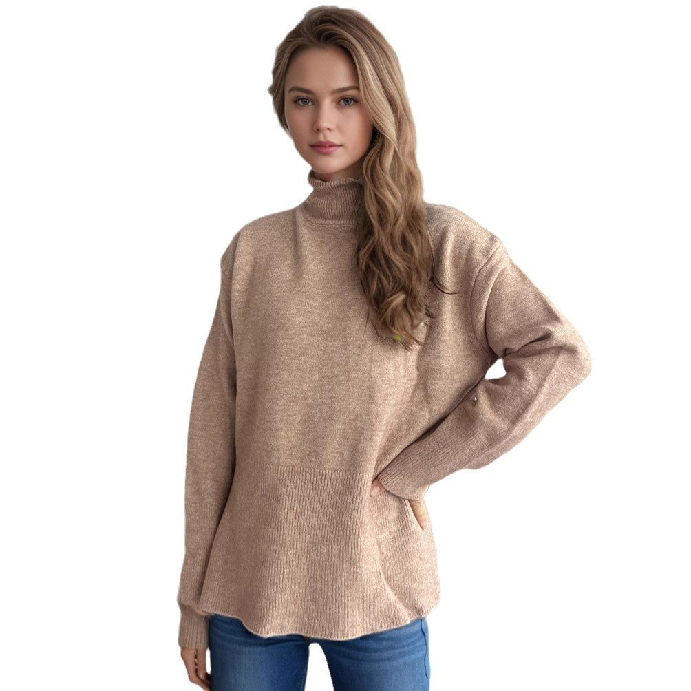 Pull femme avec col haut et ourlet asymétrique Chic und Stil
