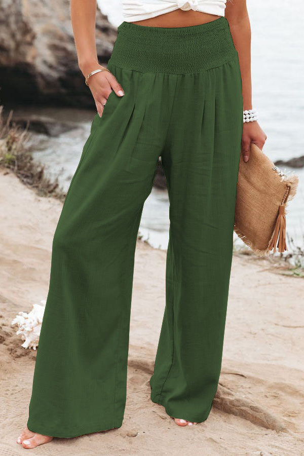 Pantalon d'été pour femmes, coupe large, avec taille élastique et détails de resserrement Chic und Stil