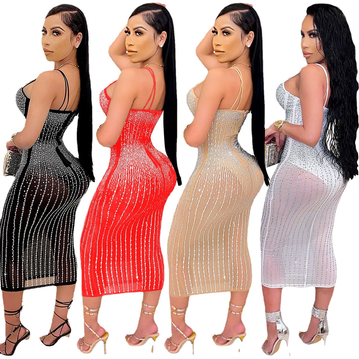 Robe midi bodycon pour dames avec embellissement en strass Chic und Stil