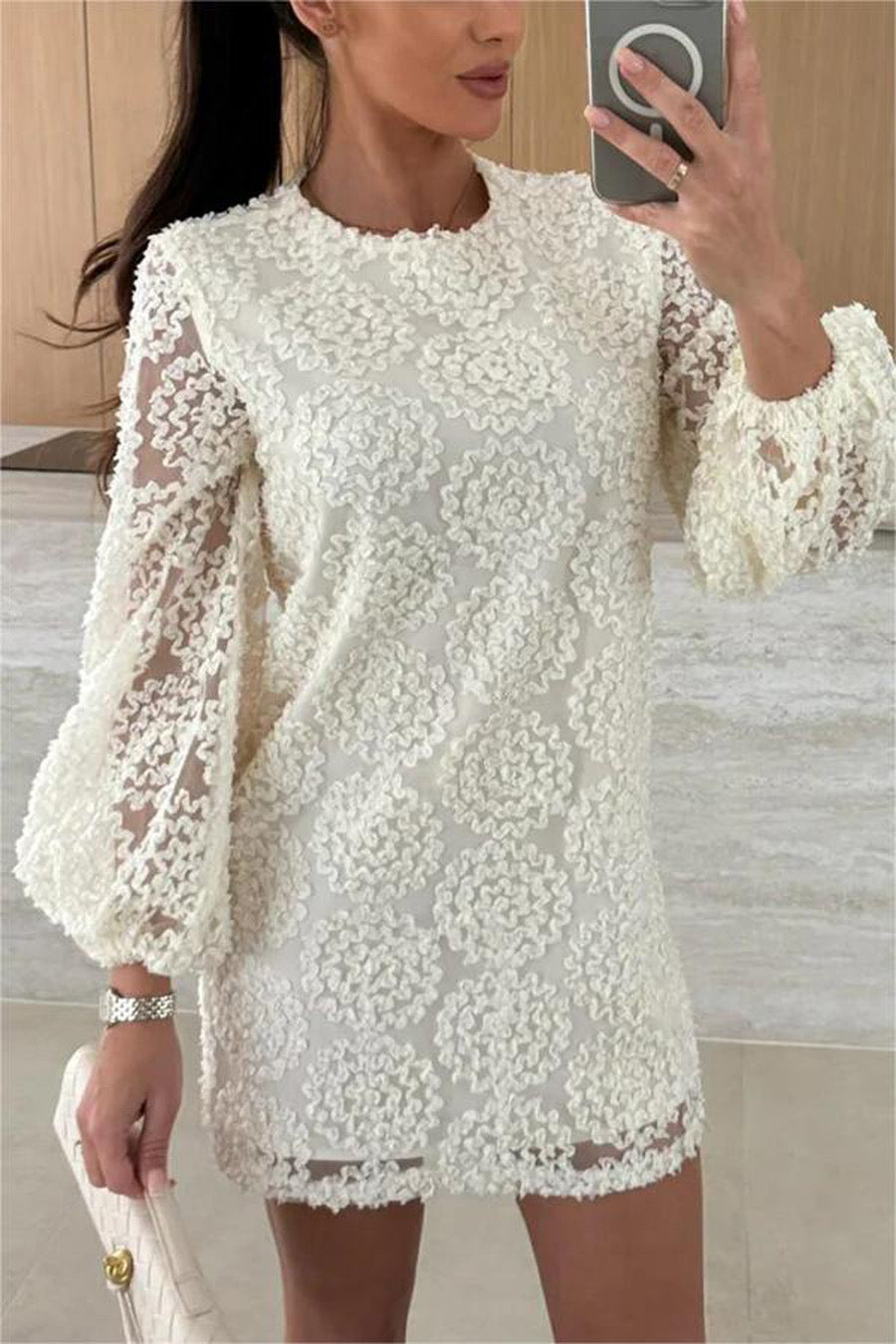 Robe mini en dentelle florale transparente pour femmes Chic und Stil