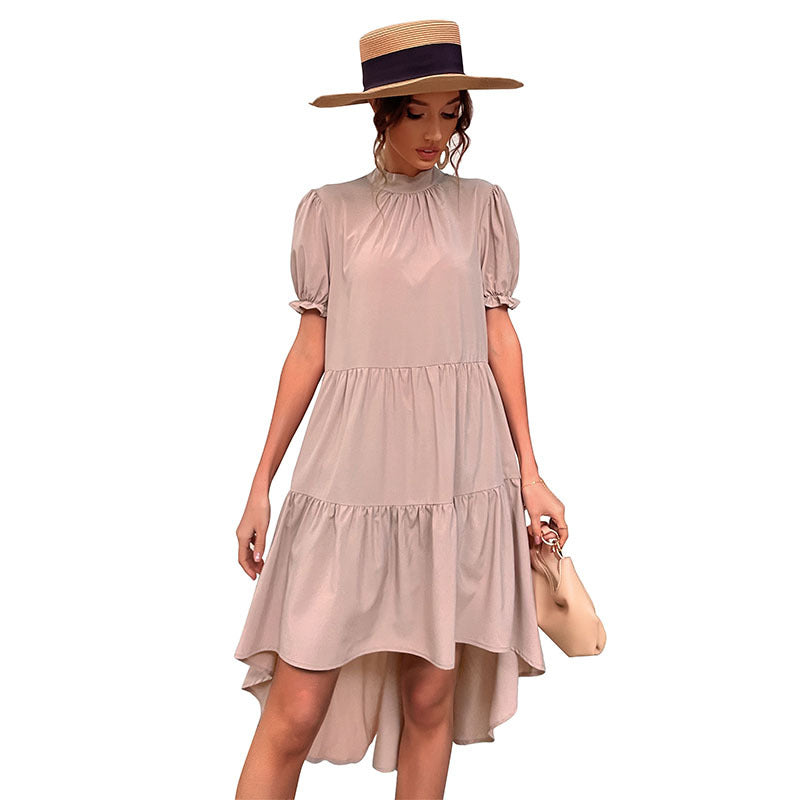 Robe à volants asymétrique fluide pour femmes avec manches bouffantes Chic und Stil