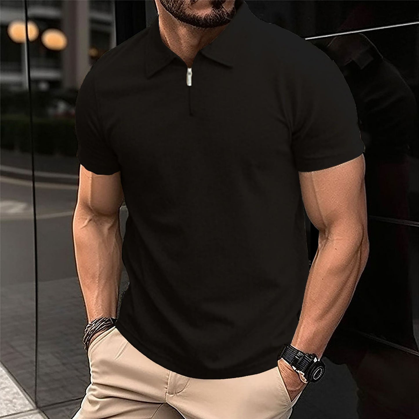Polo pour hommes avec fermeture éclair moderne et tissu structuré Chic und Stil