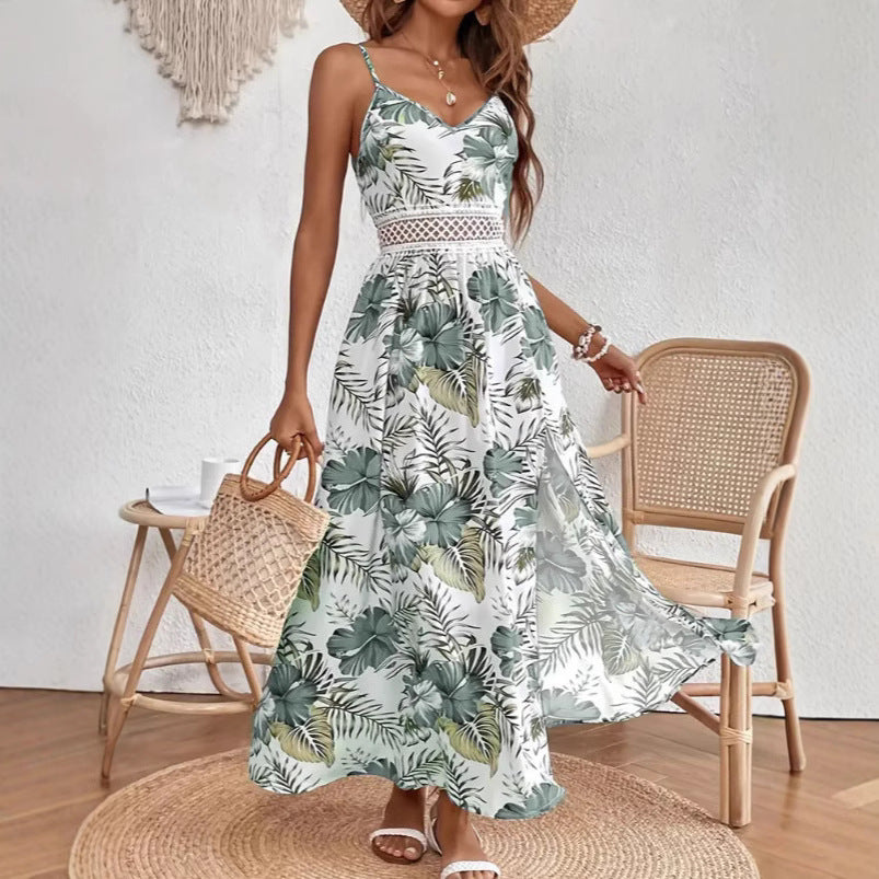 Robe maxi imprimée tropicale pour femmes Chic und Stil