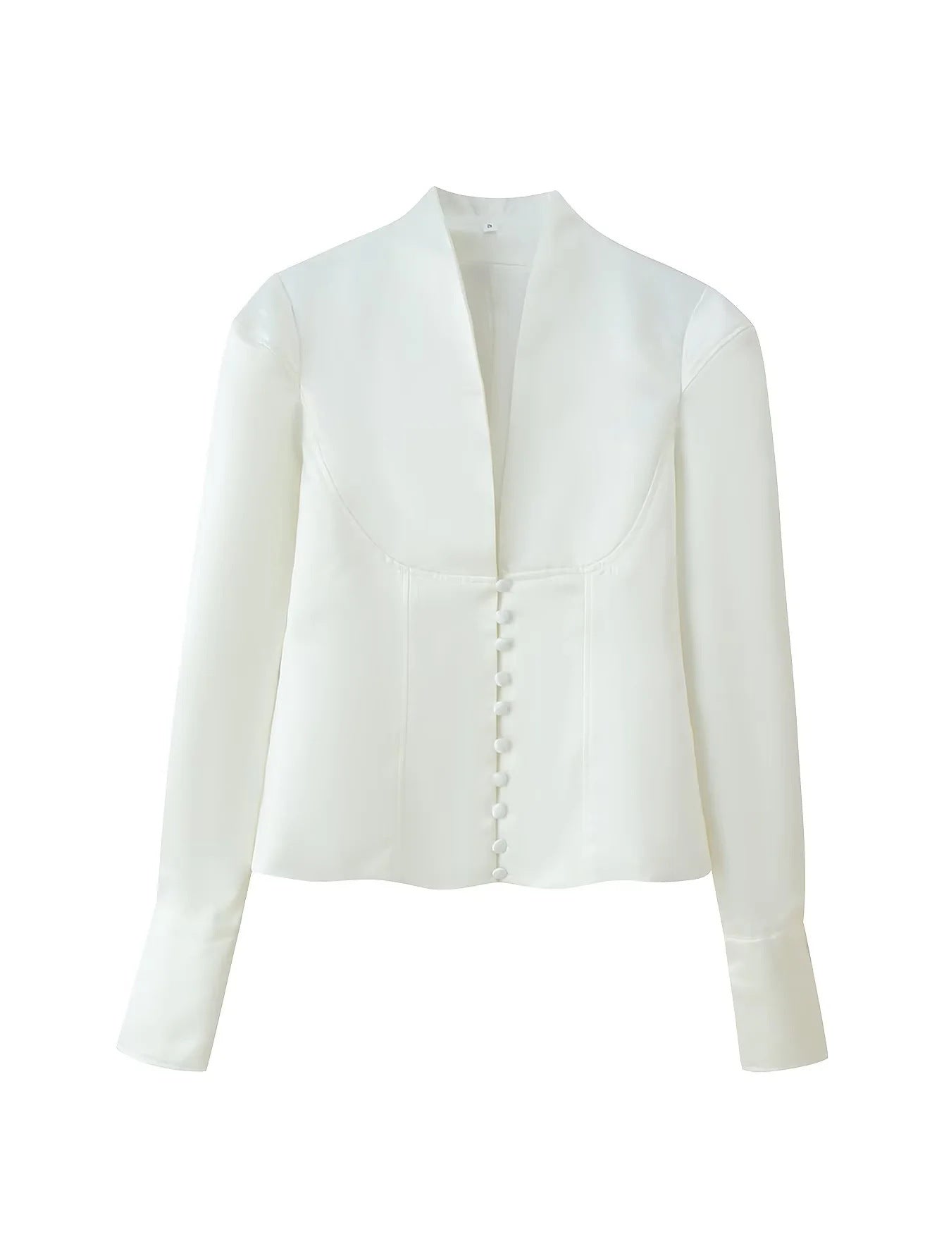 Blouse cintrée pour femmes avec des détails de boutons modernes et un col montant Chic und Stil