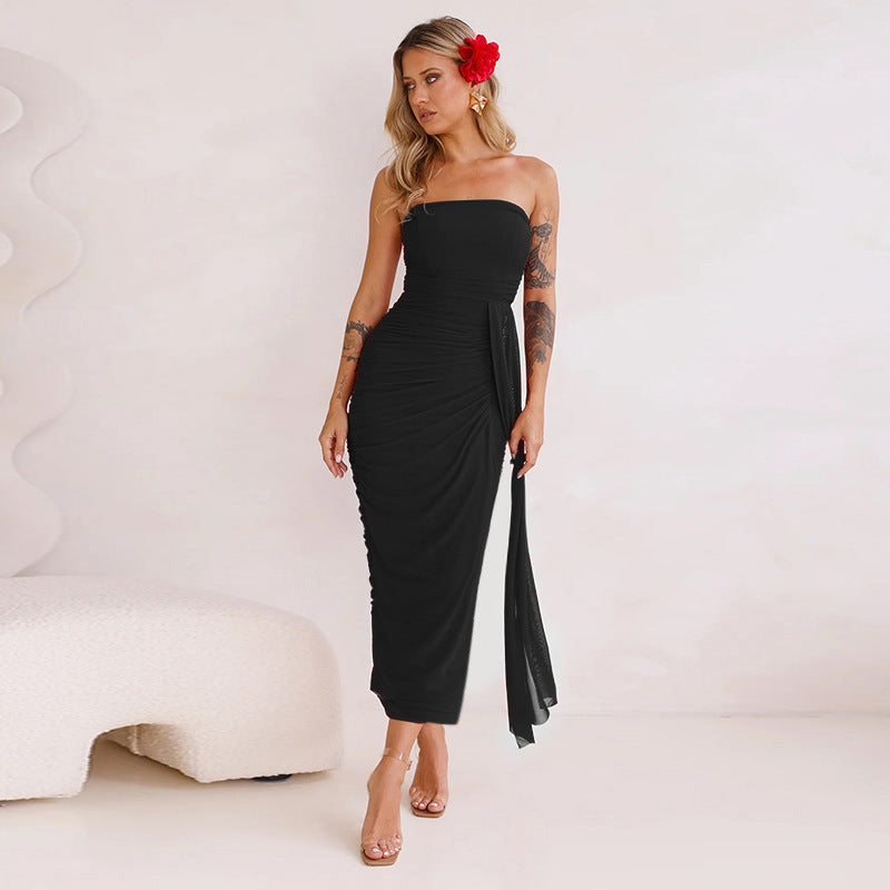Robe maxi élégante sans bretelles pour femmes avec fronces latérales Chic und Stil