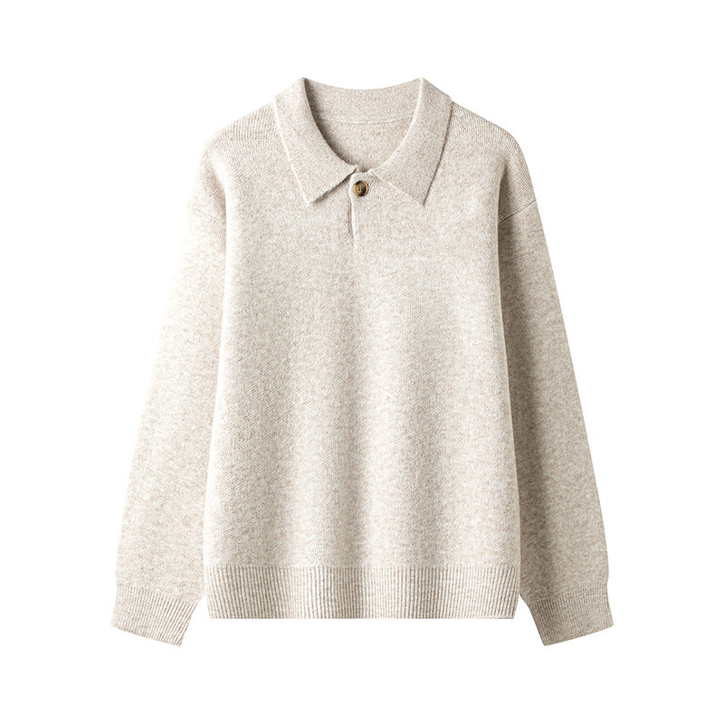 Elegant knitted pullover for ladies with polo collar and button Chic und Stil