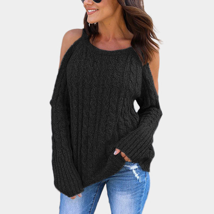 Pull en tricot pour femmes avec épaules dénudées et design de torsade décoratif Chic und Stil