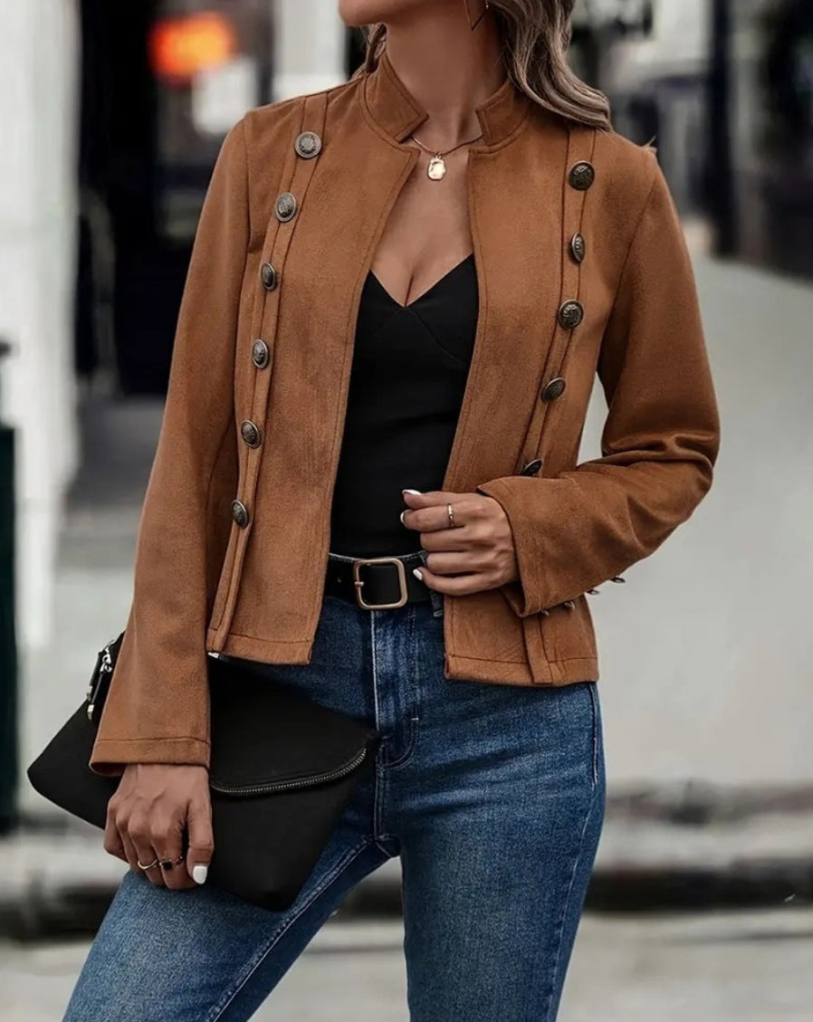 Blazer en daim féminin à boutons décoratifs Chic und Stil