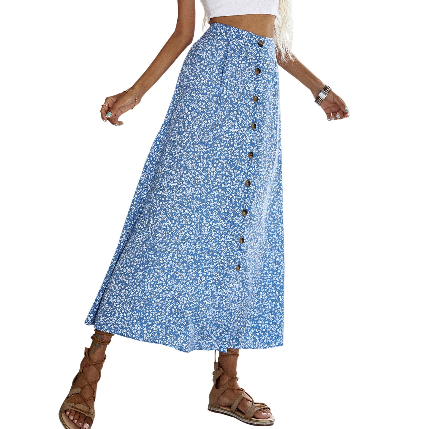 Jupe maxi femme avec détails de boutons et motif floral Chic und Stil