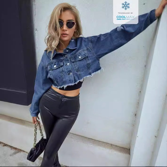 Veste en jean cropped pour femmes au look destroyed avec des détails stylés Chic und Stil