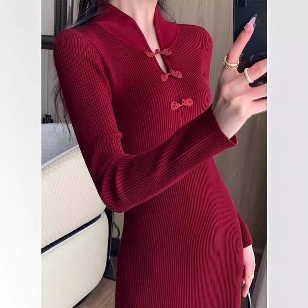 Robe en tricot élégante pour femmes avec col haut et ourlet asymétrique Chic und Stil