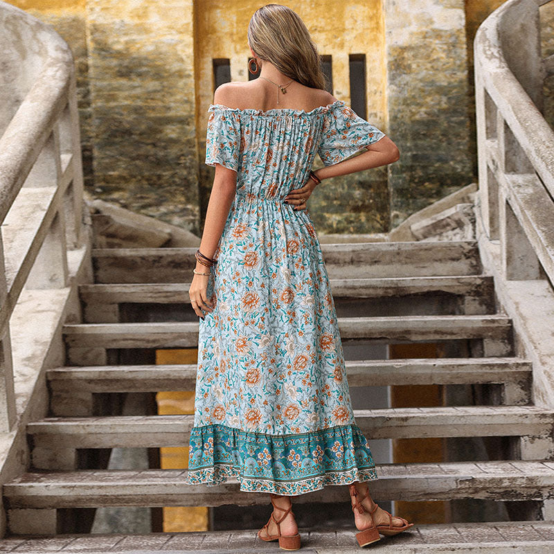 Robe maxi à fleurs off-shoulder pour femmes avec ourlet à volants Chic und Stil
