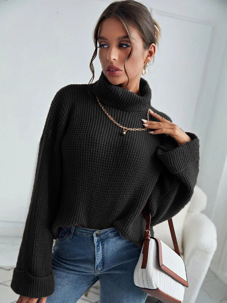 Dames Pull en tricot de haute qualité avec col montant et design structuré Chic und Stil