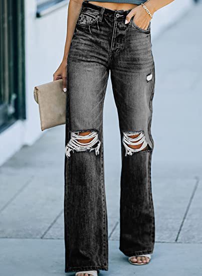 Jeans ample pour femmes au style destroyed avec poches hautes et détails authentiques Chic und Stil