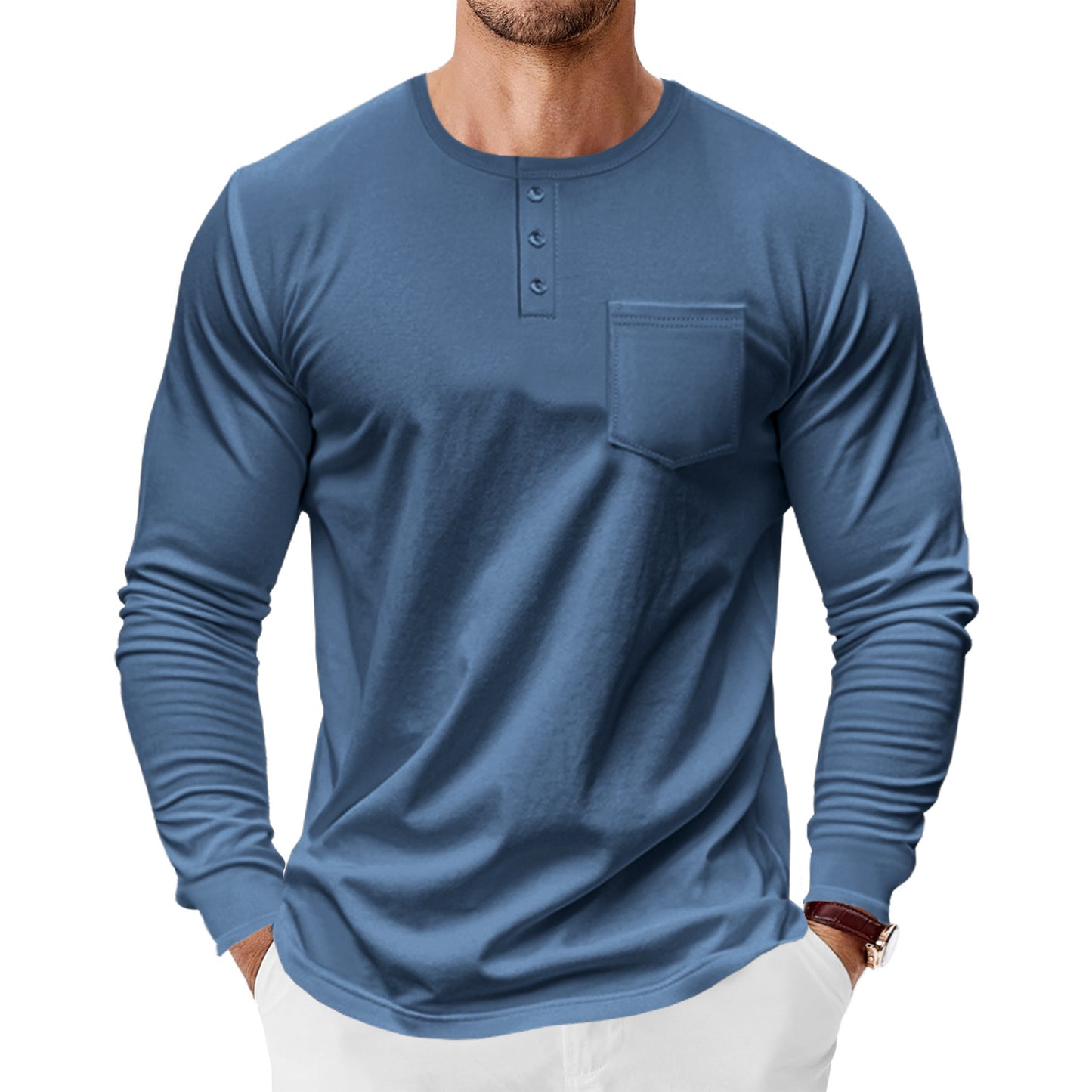 Chemise Henley à manches longues pour hommes avec poche poitrine pratique et détails de boutons tendance Chic und Stil
