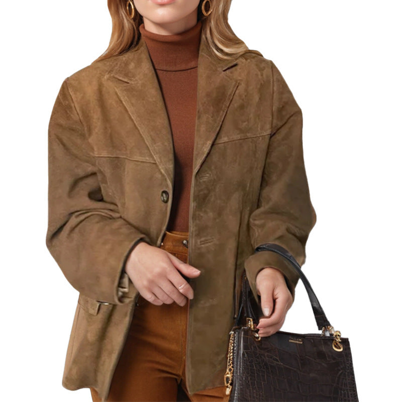 Blazer en daim oversize pour femmes avec des détails élégants Chic und Stil