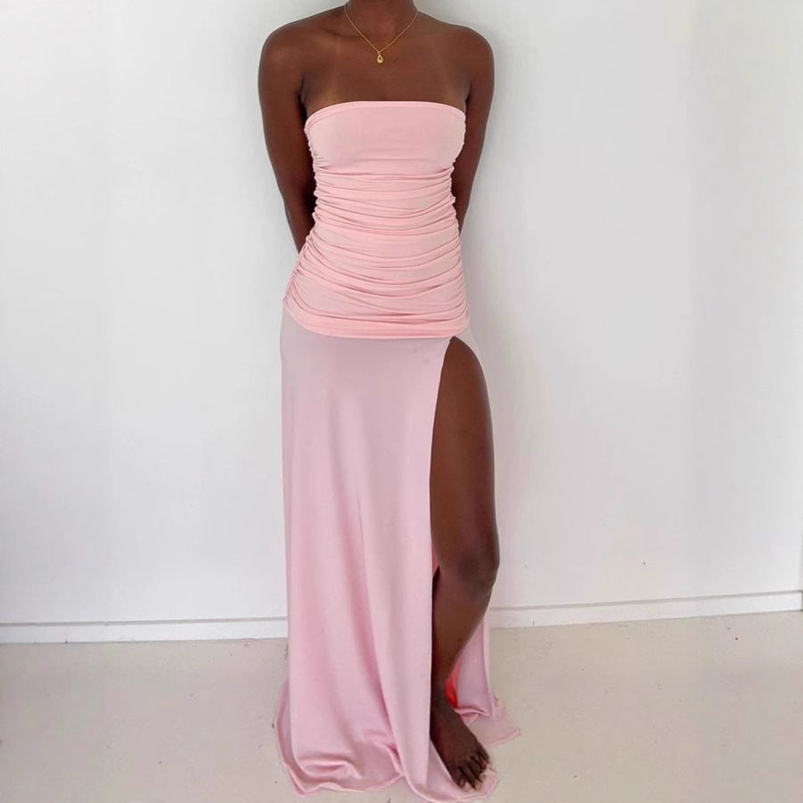Robe maxi ajustée pour femmes avec un design sans manches et une fente latérale Chic und Stil