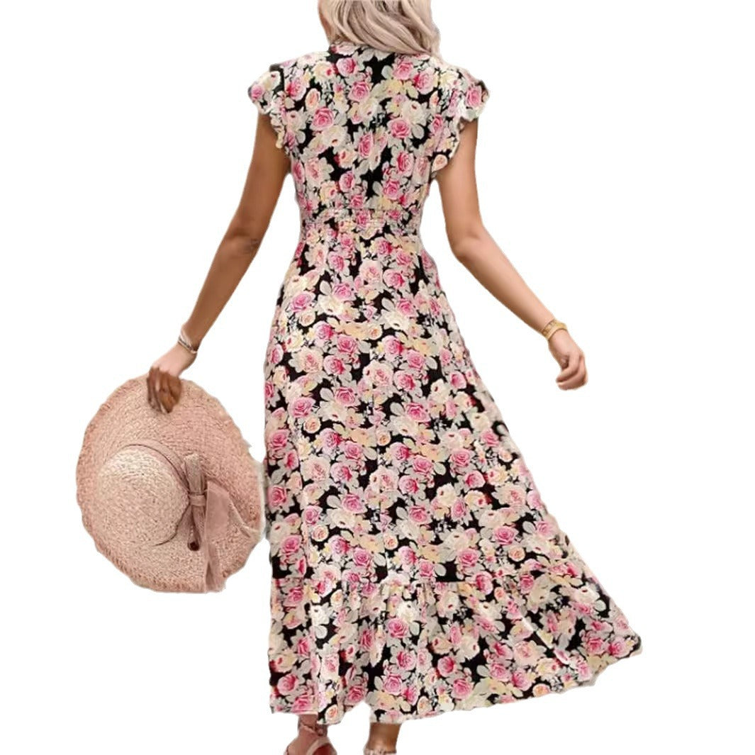 Dames Élégant Floral Fente Haute Maxi Robe Chic und Stil