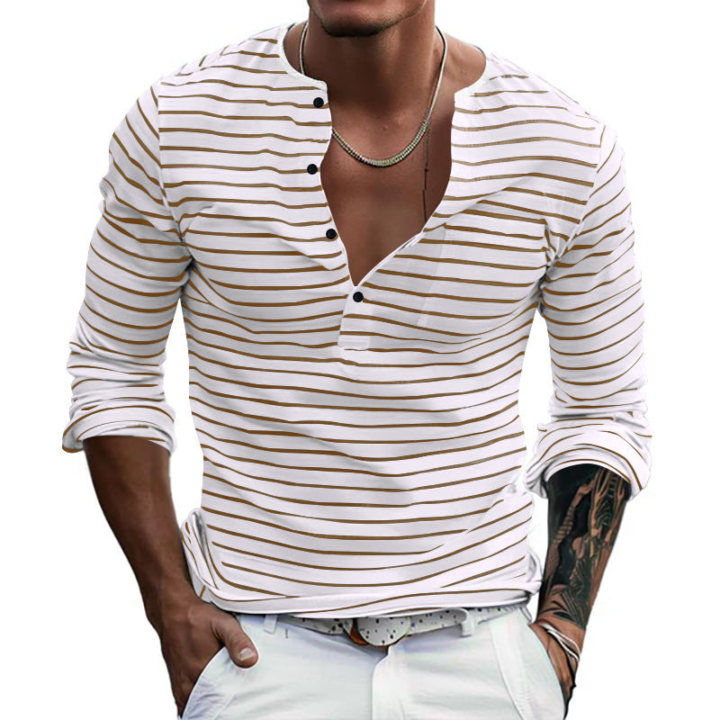 Chemise à manches longues à rayures pour hommes avec patte de boutonnage et décolleté en V Chic und Stil