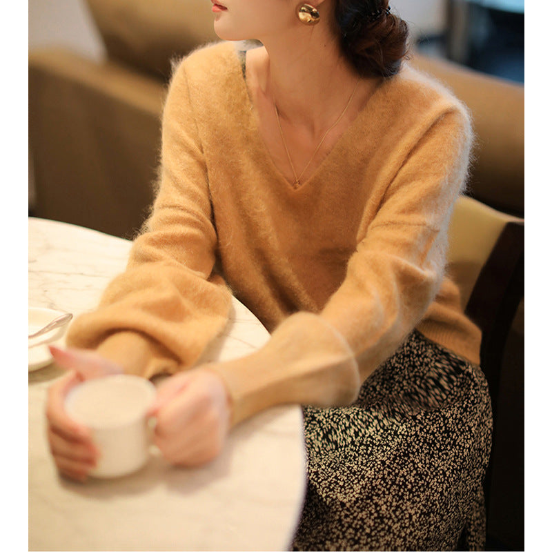 Pull en tricot surdimensionné à col en V pour femmes Chic und Stil