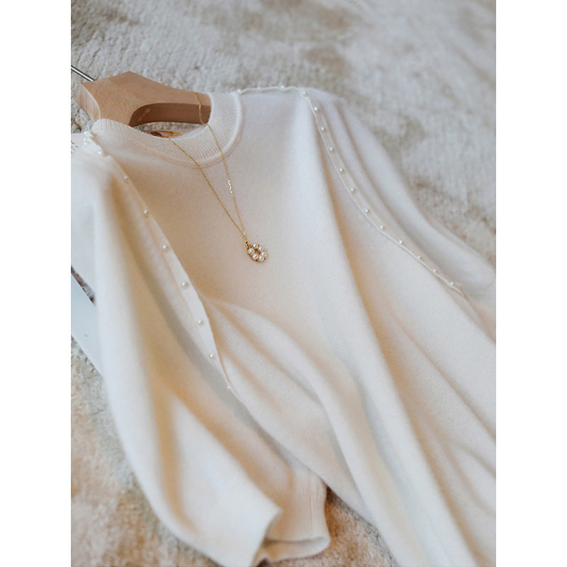 Top en tricot élégant pour femmes orné de perles Chic und Stil