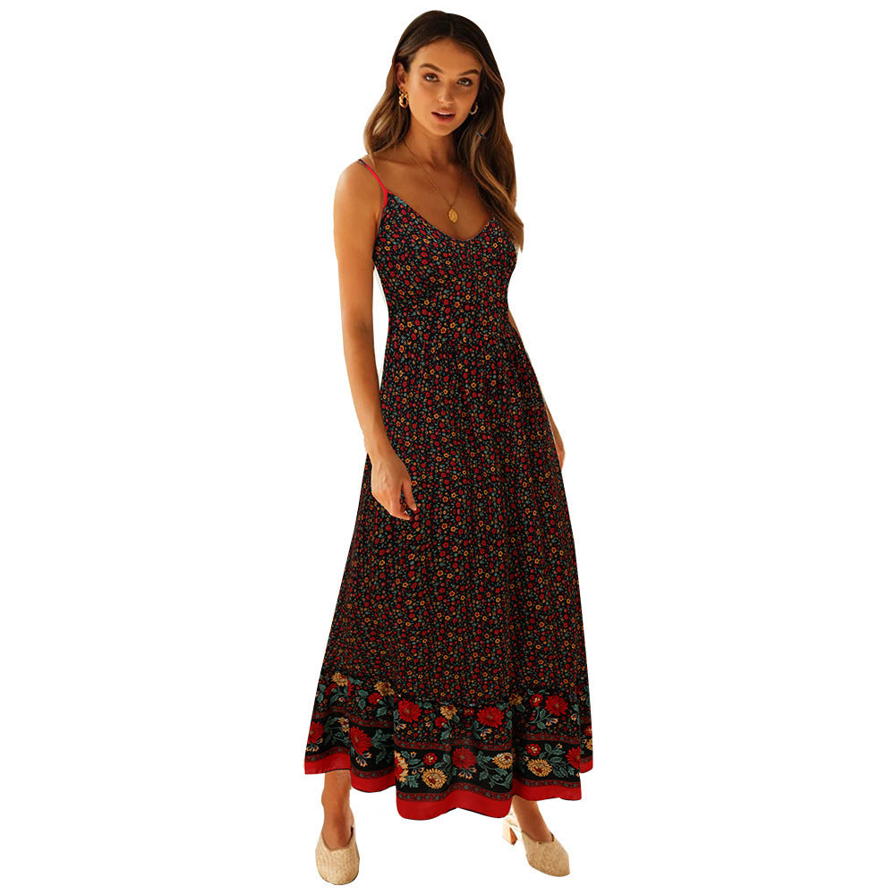Robe maxi dames avec motif floral et design délicat de bretelles spaghetti Chic und Stil