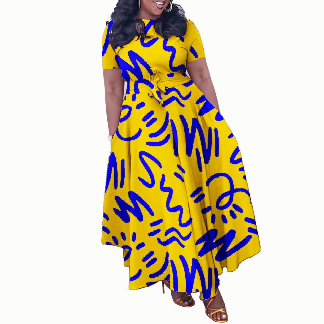 Robe maxi pour femmes avec un design graphique vif et des manches élégantes Chic und Stil