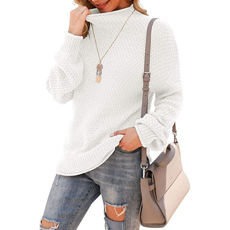 Pull en grosse maille pour femmes avec col haut et structure tendance Chic und Stil